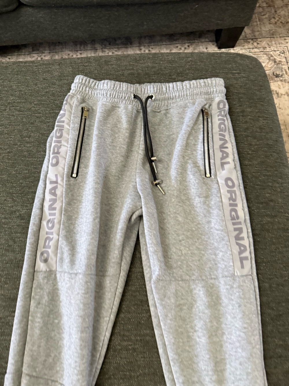 Encrypted high quality Light Gray 'ORIGINAL' Jogger Sweatpants Zipper Pockets